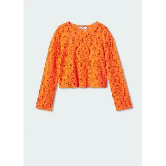 Mango Embroidered openwork t-shirt Size Medium - Picture 2 of 7